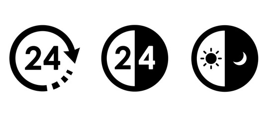 24時間アイコンのバリエーションセット　