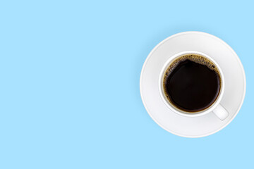 White cups with coffee on a bright colored background.