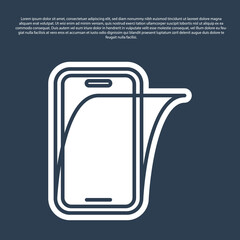 Blue line Glass screen protector for smartphone icon isolated on blue background. Protective film for glass. Transparent soft glass for mobile phone. Vector.