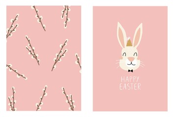 Happy Easter vector print. Spring illustration with cute Easter