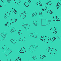 Black line Charger icon isolated seamless pattern on green background. Vector.