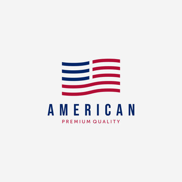 Strip American Flag Logo Design Vintage, Illustration of USA Flag, Independence Day Vector of US