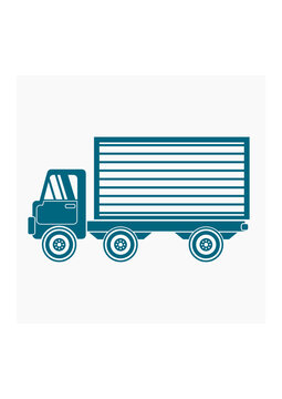 Editable Isolated Flat Monochrome Style Side View Shipping Trucks Vector Illustration for Online Shop or Transportation Related Design