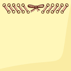 Cute colored copy space background with hand drawn bow and shoelace. Backdrop vector illustration	