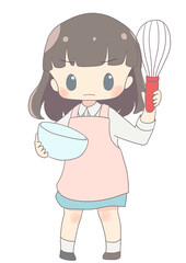 料理する女性　強気