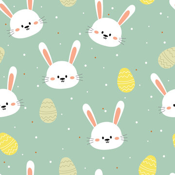 Seamless pattern with cute cartoon bunny and egg, easter day, for fabric print, textile, gift wrapping paper. colorful vector for kids, flat style