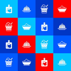 Set Cutting board, Pudding custard, Ice cream bowl and Flour icon. Vector.