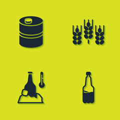 Set Metal beer keg, Plastic bottle, Cold and Wheat icon. Vector.