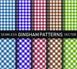 Collection of gingham patterns. Set of classic plaid patterns. Seamless vector multicolored background. Tablecloth patterns for fabric, textile, wrapping etc.