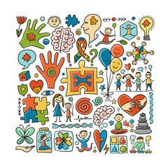 Fototapeta premium World autism awareness day. Colorful puzzle design. Symbol of autism. Sketch for your design