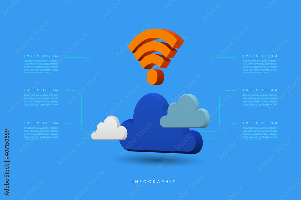 Poster cloud computing and data storage info-graphics vector illustration with digital wifi icons. eps10 ve