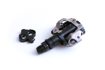 Modern bicycle pedals in different styles with clips isolated on white background.