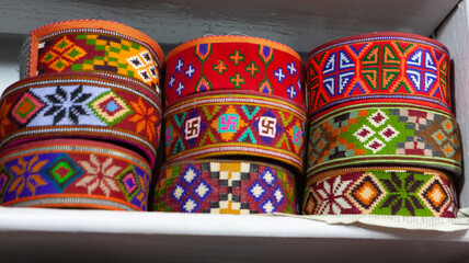 Traditional  Himachali caps, Himachal Pradesh, India