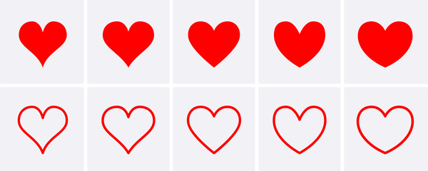 Red heart Icons set. - obrazy, fototapety, plakaty