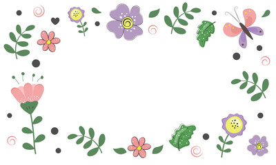Horizontal frame with flowers. Vector illustration