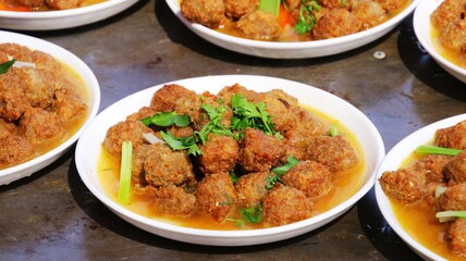 Steamed meatballs on the chopping board, homemade gourmet food