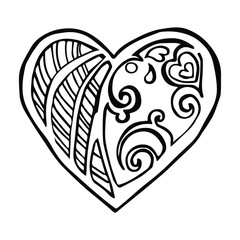 Decorative heart. Decoration. Black and white illustration. Isolated element on a white background. Vector. Eps 10.