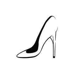Shoe. Women's shoes. Heel. Doodle. Black and white illustration. Isolated element on a white background. Vector. Eps 10.