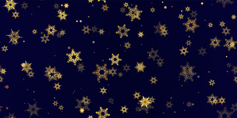 Gold snowflakes holiday seamless pattern.
