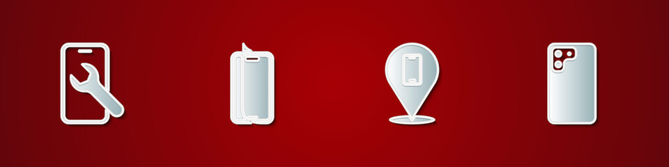 Set Mobile service, Glass screen protector, Phone repair and Smartphone icon. Vector.