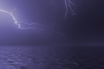 Lightning bolt over water surface.