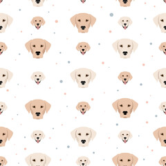 Labrador retriever dogs in different poses and coat colors. Seamless pattern.