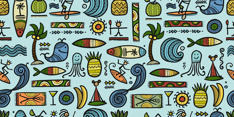 Tropical Lifestyle background. Tribal elements. Seamless Pattern for your design