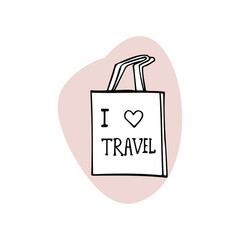 icon bag with words i love travel on the white background