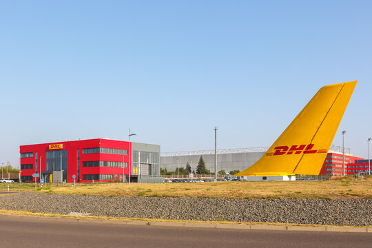 DHL Hub Leipzig Halle LEJ Airport airplane tail in Germany