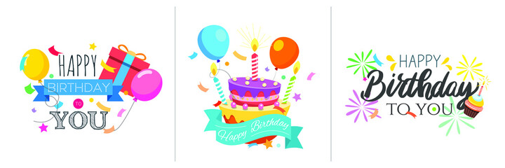 Vector illustration. Happy Birthday lettering for a postcard or post on a social network.