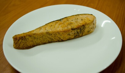 salmon grill on white plate