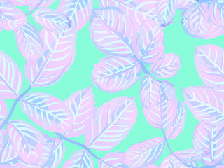 Vector Summer Rose Leaves Print. Botanical Illustration. Psychedelic Botavical Motif. Classic Blue and Indigo Lemon Seamless Pattern. Simple Marker Lime. Modern Hand Drawn Background.