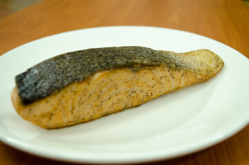 salmon grill on white plate