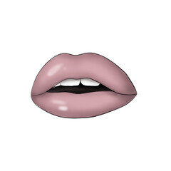 Pink Lips Isolated On A White Background Hand Drawn Illustration	
