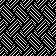 Geometric shapes made of stripes. Black and white color. Simple design in geometric composition. Seamless pattern. Vector illustration for web design or print. 