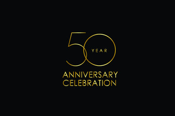50 year anniversary red ribbon celebration logotype. anniversary logo with Red text and Spark light gold color isolated on black background, design for celebration, invitation - vector