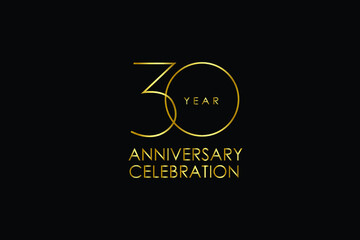 30 year anniversary red ribbon celebration logotype. anniversary logo with Red text and Spark light gold color isolated on black background, design for celebration, invitation - vector