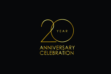 20 year anniversary red ribbon celebration logotype. anniversary logo with Red text and Spark light gold color isolated on black background, design for celebration, invitation - vector