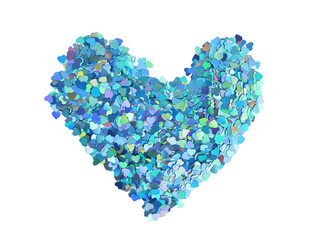 Heart shape made of Light blue glitter on white background. Happy Valentine's Day. This file includes clipping path.