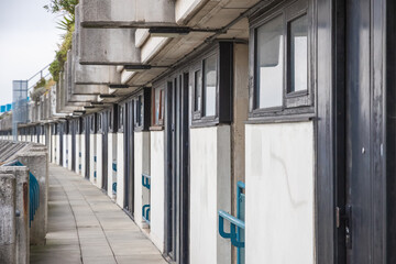 Crescent walkway at Alexandra Road estate, brutalist architecture in London