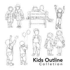 Collection of children's line drawings