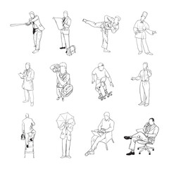 Collection of line drawing of people professions