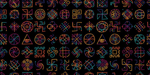 Sacred geometry background, seamless pattern. Alchemy, religion, philosophy, spirituality. Hand drawn sketch for your design