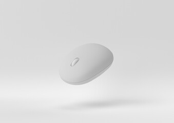 white wireless mouse floating on white background. minimal concept idea. monochrome. 3d render. - 407159411