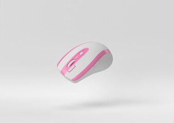 pink wireless mouse floating on white background. minimal concept idea. Pastel colors. 3d render.
