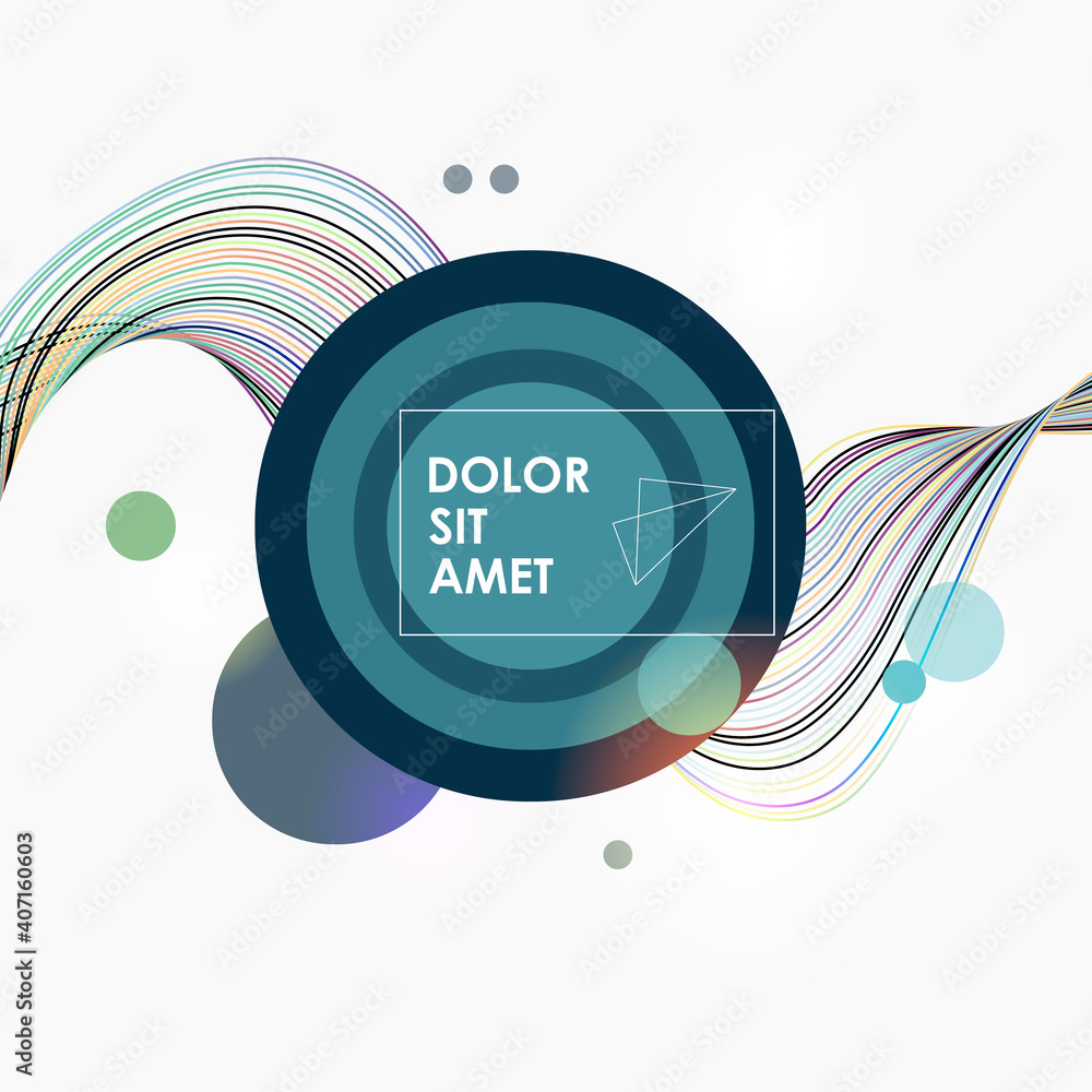 Poster Pattern with colorful smooth lines and circles on white background for decorative design. Dynamic movement. Light background. Vector abstract graphic design