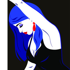 Young woman model in profile in pop art style. Sexy woman for advertising with bright hair
