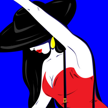Young woman model in profile in pop art style. Sexy woman for advertising with bright hair
