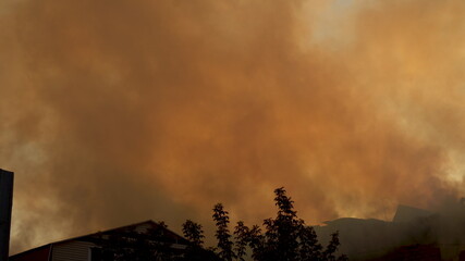 The big fire of a residential building. Much smoke