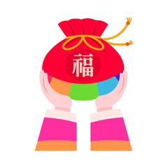 한국 전통 복주머니 일러스트.